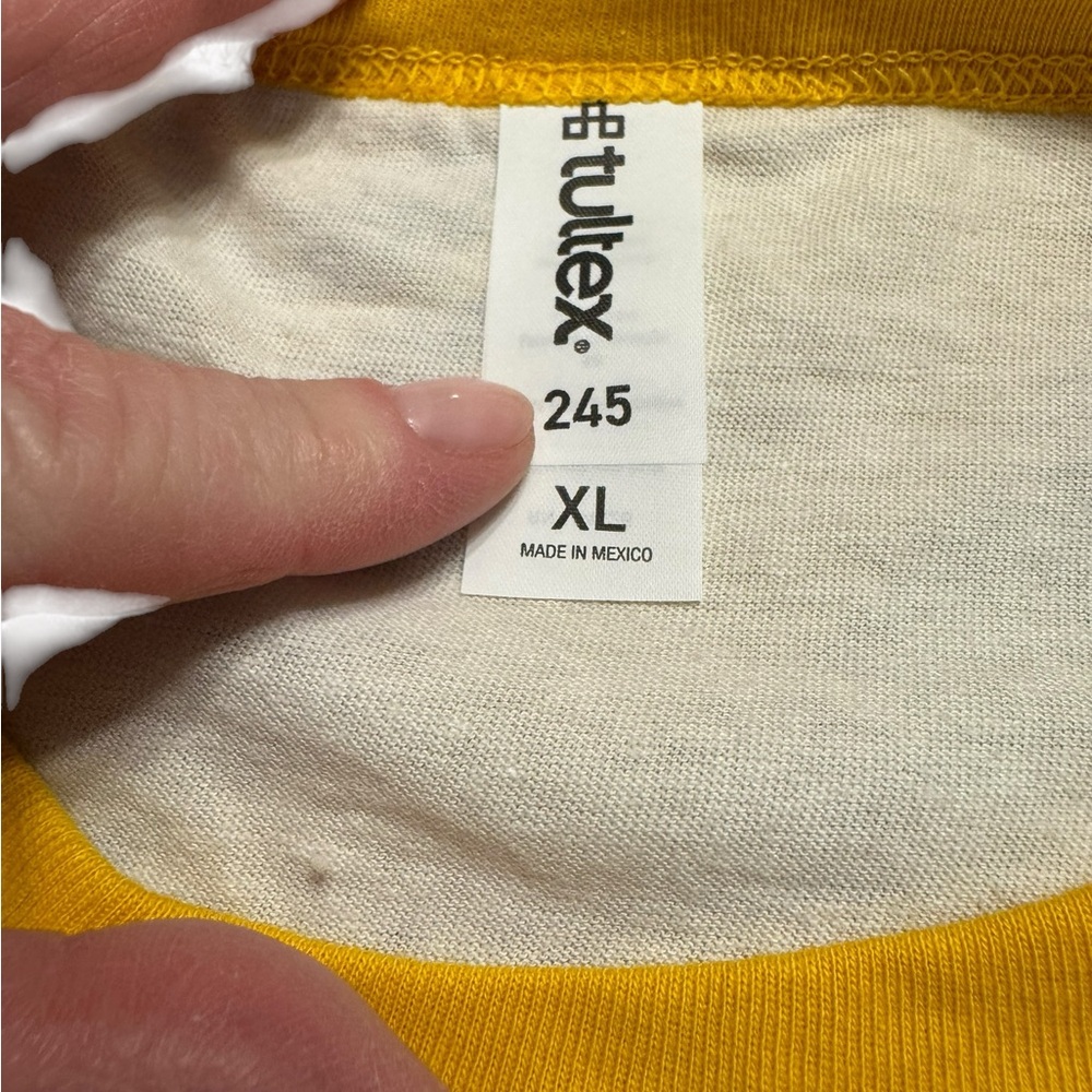 Tultex “Mango Cart” l/s baseball shirt in white and marigold. Size XL. NWOT - Picture 5 of 5
